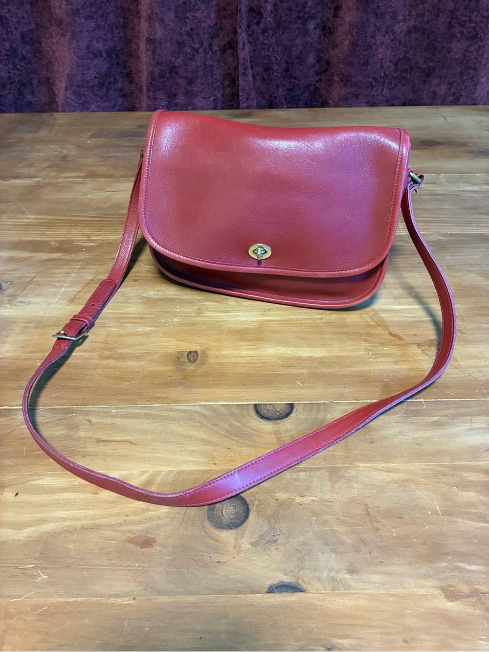 Coach Red Leather Turn-Lock Shoulder Bag